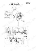 yanmar-4tn84l-rba-engine-parts-catalog-y00b4202-electrical-parts-36.webp Yanmar 4TN84L-RBA exploded view diagram of the generator assembly, including rotor, stator, and mounting hardware.