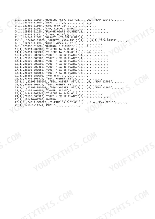 Yanmar 4TN84L-RBB parts list for gear housing, gaskets, O-rings, and bolts with part numbers and quantities.