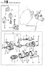 yanmar-4tn84tl-rbs-industrial-diesel-engine-parts-catalog-y00b5001-electrical-parts-38.webp Yanmar 4TN84TL-RBS, 4TN84TL-RBS (B50W) exploded view diagram of the starting motor and packaged electrical components.