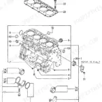 Yanmar 4TN84TL-RBS, 4TN84TL-RBS (B50W) exploded view diagram of the cylinder block, main bearings, and head gasket.