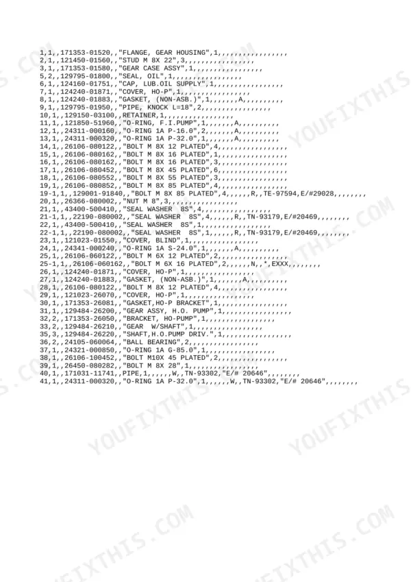Yanmar 4TN84TL-RBS, 4TN84TL-RBS (B50W) parts list for gear housing, oil pump, and associated hardware components.