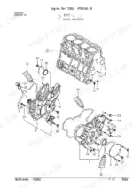 yanmar-4tne106-tb-engine-parts-catalog-y00d7510-drivetrain-parts-6.webp Yanmar 4TNE106-TB, TCR50 4TNE106-TB exploded view diagram of the engine gear housing and related components.