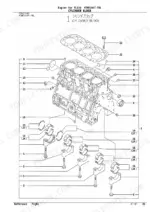 Yanmar 4TNE106T-TBL, TL150 exploded view diagram of the cylinder block, main bearings, and head gasket components.