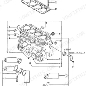 Yanmar 4TNE84T-BS, 4TNE84T-BS (B50W-1), Y00B6190 exploded view diagram of the engine cylinder block and main bearings.
