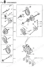 yanmar-4tne84t-bs-industrial-engine-parts-catalog-y00b6190-intake-exhaust-parts-17.webp Yanmar 4TNE84T-BS, 4TNE84T-BS (B50W-1), Y00B6190 exploded view diagram of the turbocharger assembly components.