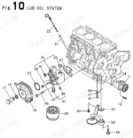 yanmar-4tne84t-bs-industrial-engine-parts-catalog-y00b6190-lubrication-parts-21.webp Yanmar 4TNE84T-BS, 4TNE84T-BS (B50W-1), Y00B6190 exploded view of the engine lubrication oil system components.