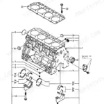 Yanmar 4TNE88-B1, B50-2A, Y00B5141 exploded view of cylinder block, main bearings, and head gasket components.
