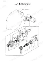 yanmar-4tne88-e-bva-small-vertical-engine-parts-catalog-y00b5943-electrical-parts-33.webp Yanmar 4TNE88-(E)BVA starting motor exploded view diagram showing housing, solenoid, armature, and internal components.
