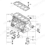 Yanmar 4TNE88-(E)BVA exploded view diagram of the cylinder block, main bearings, and head gasket components.