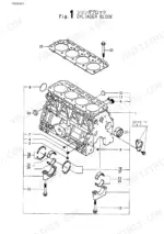 yanmar-4tne88-e-bva-small-vertical-engine-parts-catalog-y00b5943-engine-parts-3.webp Yanmar 4TNE88-(E)BVA exploded view diagram of the cylinder block, main bearings, and head gasket components.