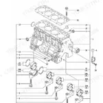 Yanmar 4TNE88-ETBZ, 4TNV88-QTBZ, TB53FR, 4JH-DT, 4JH-DTZA, 4JH-DTZ, 4JH-DTZY, 4JH-DTZP exploded view of cylinder block assembly