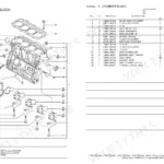 Yanmar 4TNE92-HRJ cylinder block exploded view diagram and parts list with main bearings and head bolts.