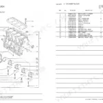 Yanmar 4TNE94-SA, 4TNE94-G1A cylinder block exploded view diagram and parts list with main bearings and head bolts.