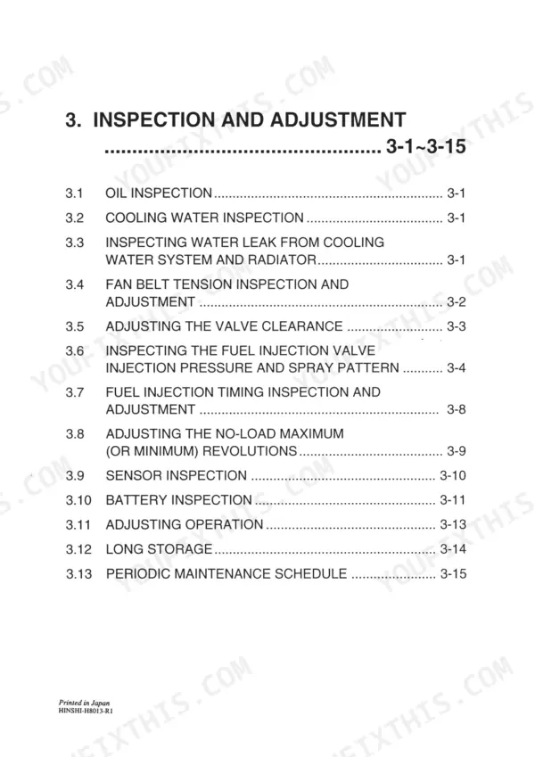 Yanmar 4TNE engine service manual inspection and adjustment section.