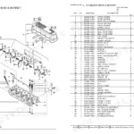 Yanmar 4TNE98-NMH, NACCO exploded view of cylinder head, bonnet, rocker arm, and valve components with parts list table.
