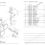 Yanmar 4TNE98-SA, 4TNE98-G1A crankshaft and piston exploded view diagram and parts list with reference numbers.