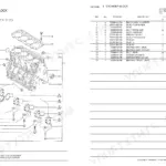 Yanmar 4TNE98-SA, 4TNE98-G1A exploded view of cylinder block components, main bearings, and parts list table.