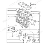 Yanmar 4TNE98-TB, 4TNE98-TBA, 4TNV98-WTB, TB75/80FR exploded view diagram of the engine cylinder block and bearings.