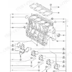 Yanmar 4TNE98-TBL exploded view diagram of the engine cylinder block and main bearing components.