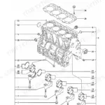 Yanmar 4TNE98-TBZ, 4TNV98-VTBZ, TB175 exploded view diagram of the engine cylinder block and main bearing assembly.