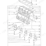Yanmar 4TNV106T-XTBL1, P-TL150ECB, 4TNV106T-XTBL1 (for high flow) exploded view of the engine cylinder block assembly.