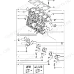Yanmar 4TNV86CT-PTB, P-TB260BEAC, 4JH-DT, 4JH-DTZ, 4JH-DTZA, 4JH-DTZY, 4JH-DTZP exploded view of cylinder block components.