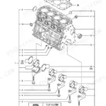 Yanmar 4TNV88-BPTBZ, TB153FR cylinder block exploded view showing main bearings, caps, and bolts.