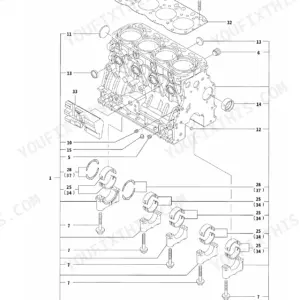 Yanmar 4TNV88-PTBZ1 exploded view of cylinder block and main bearings.