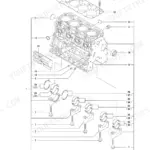 Yanmar 4TNV88-QTBC, TB145 cylinder block exploded view showing main bearings, caps, bolts, and gasket components.