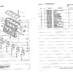 Yanmar 4TNV94L-NHZ, 4JH-DT, 4JH-DTZA, 4JH-DTZ, 4JH-DTZY cylinder block exploded view diagram and parts list table.