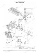 Yanmar 4TNV98-STB1, TB180FR exploded view of cooling water system components, including thermostat, water pump, and fan.