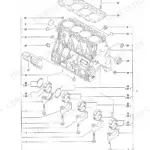 Yanmar 4TNV98-STB1, TB180FR exploded view diagram of the cylinder block, main bearings, and head gasket components.