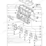 Yanmar 4TNV98-VTBZ exploded view diagram of the cylinder block, main bearings, and head gasket.