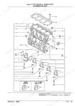 Yanmar 4TNV98-ZQTB, P-TB175ECD exploded view of cylinder block, main bearings, and head gasket components.