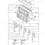 Yanmar 4TNV98-ZQTBZ, TB180FR exploded view diagram of the engine cylinder block, main bearings, and head gasket.