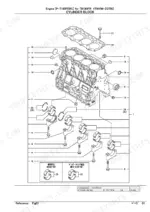 yanmar-4tnv98-zqtbz-engine-parts-catalog-yoof2161-engine-parts-6.webp Yanmar 4TNV98-ZQTBZ, TB180FR exploded view diagram of the engine cylinder block, main bearings, and head gasket.