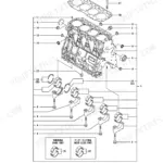Yanmar 4TNV98CT-WTB, P-TB290EBA exploded view of the cylinder block, main bearings, and head gasket components.