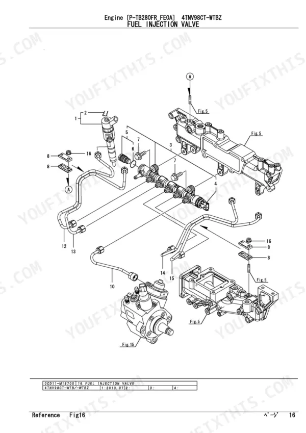 Yanmar 4TNV98CT-WTBZ exploded view of fuel injection valve