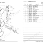 Yanmar 4TNV98T-GGE, 4TNV98T-NSA, 4TNV98T-NSA2 crankshaft and piston exploded view diagram and parts list table.