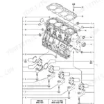 Yanmar 4TNV98T-ZXWTB, P-TB285EAC exploded view diagram of the engine cylinder block, main bearings, and head gasket.