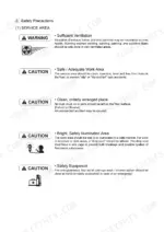 Yanmar 6LY3-ETP, 6LY3-STP, 6LY3-UTP service manual page detailing safety precautions for the service work area.