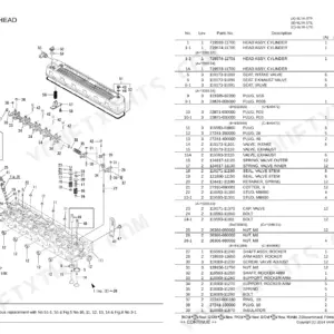 Yanmar 6LYA Series cylinder head exploded view diagram and parts list with valve train components.