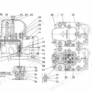 Yanmar 6N18(A)L-V exploded view diagram of cylinder head assembly and fuel oil valve for indirect cooling type.