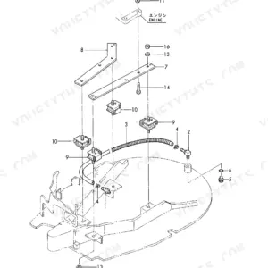 Yanmar B03, Scoppy B03, B03 G, B03 P, B03Y, GA120R-DZB, YANMAR CRAWLER BACKHOE exploded view of engine mount and accessories.