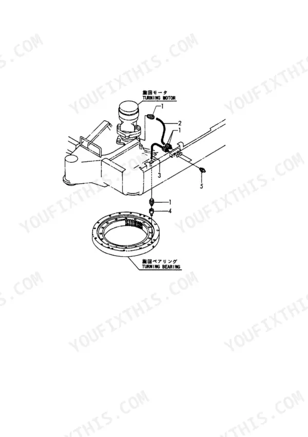 Yanmar B08, B08 G, B08 Y, B08 EX, B08 AY, 3TN66A-(E) UB, 3TN66L-UB exploded view of turning motor and turning bearing.