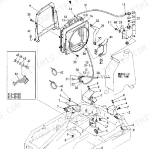 Yanmar B12/B17 exploded view of engine mount and radiator.
