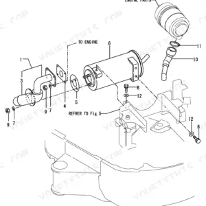 Yanmar B12-3 exploded view diagram of the engine exhaust muffler, gaskets, and mounting hardware components.