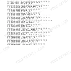 Yanmar B12, B17, B12-P, B12-PR, B17-P, B17-PR, 3TNA72L-UBA, 3TNA72L-UBB parts list for engine bed, radiator, and cooling system.
