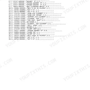 Yanmar B15 crawler excavator parts list for exhaust silencer and air cleaner.