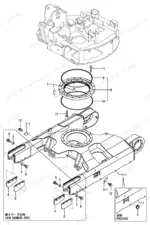 Yanmar B2-5 exploded view of swing bearing and iron crawler undercarriage assembly.